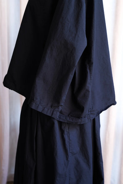 Silvie Round Neck Boxy Top - Cotton Poplin Dark Navy