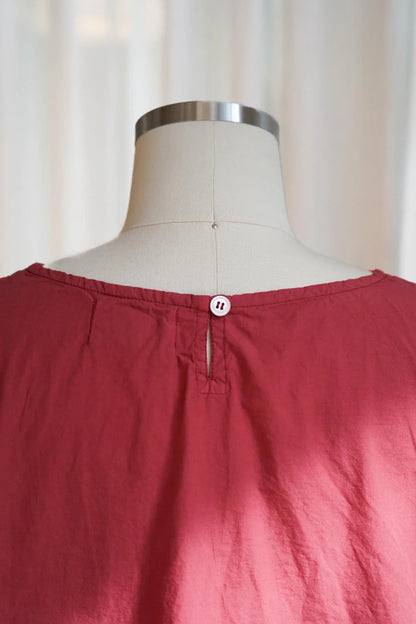 Silvie Round Neck Boxy Top - Cotton Poplin Terracotta