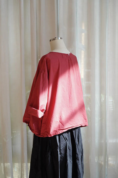 Silvie Round Neck Boxy Top - Cotton Poplin Terracotta