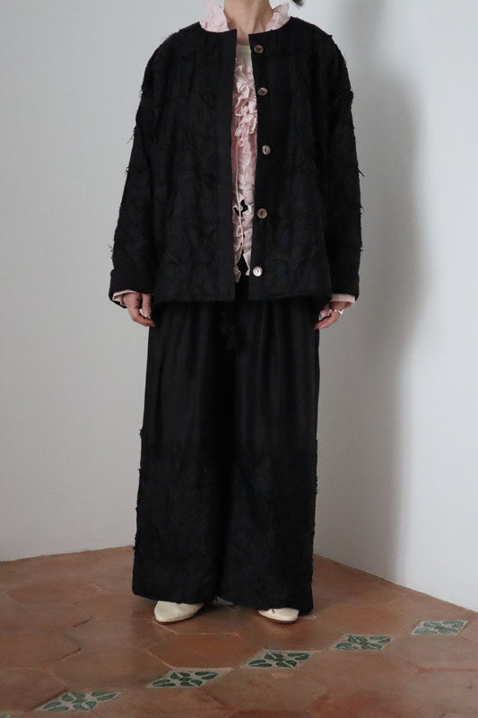 Silk Appliqué Jacket - Black