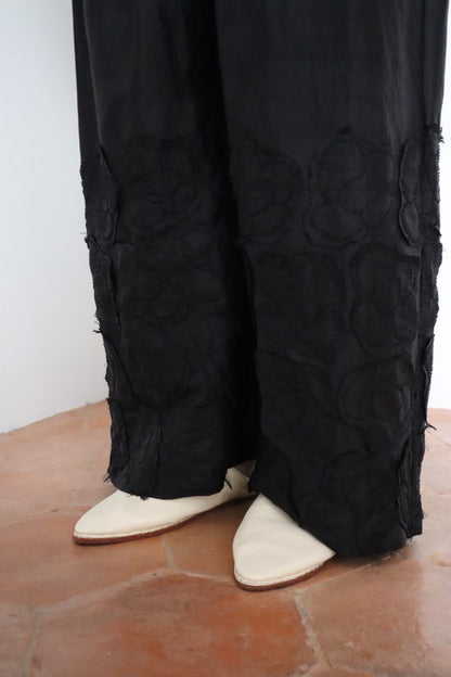 Silk Appliqué Pants - Black