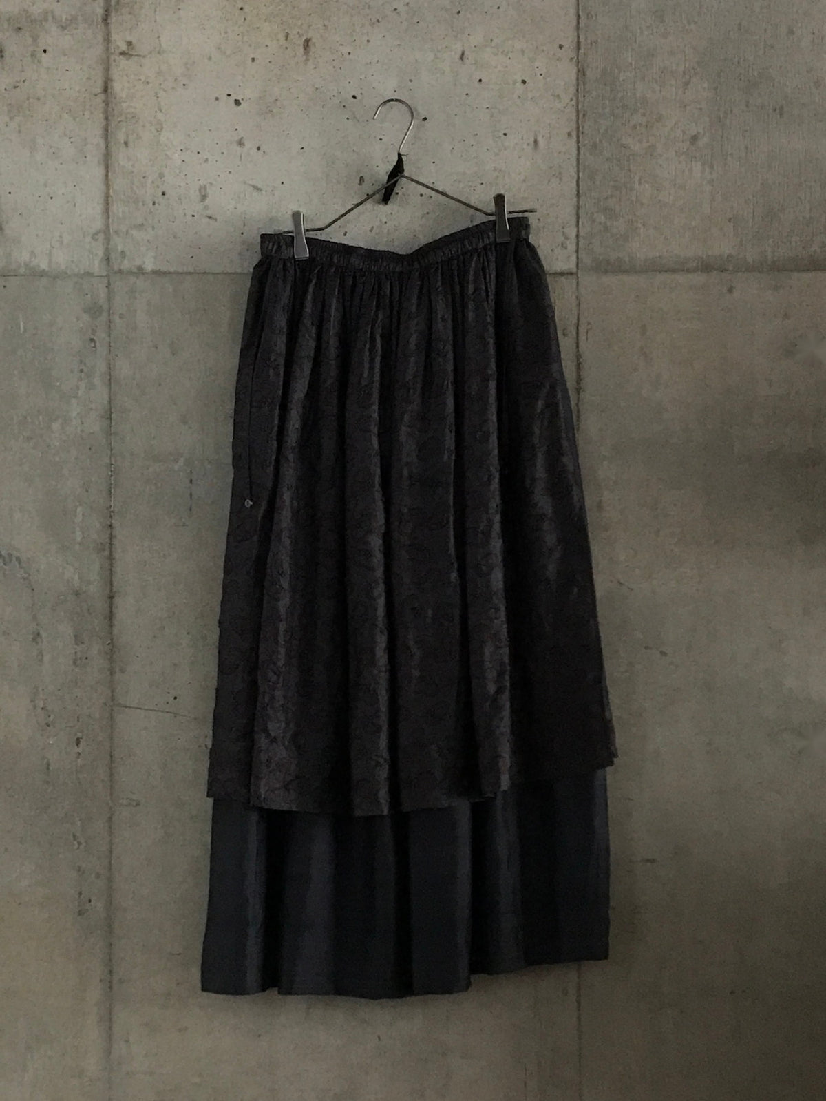 Embroidered Silk Layer Skirt - Charcoal