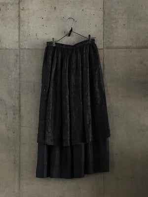 Embroidered Silk Layer Skirt - Charcoal