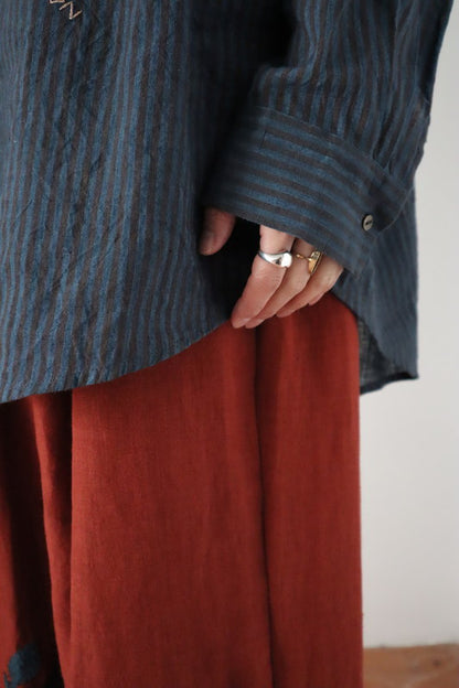 Linen Striped Blouse - Brown & Blue