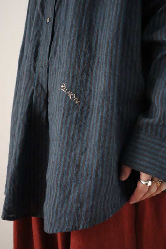 Linen Striped Blouse - Brown & Blue