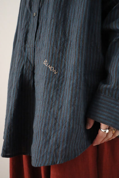 Linen Striped Blouse - Brown & Blue
