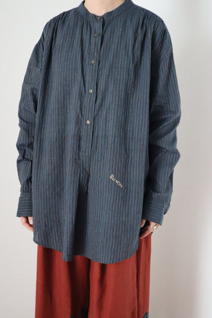 Linen Striped Blouse - Brown & Blue