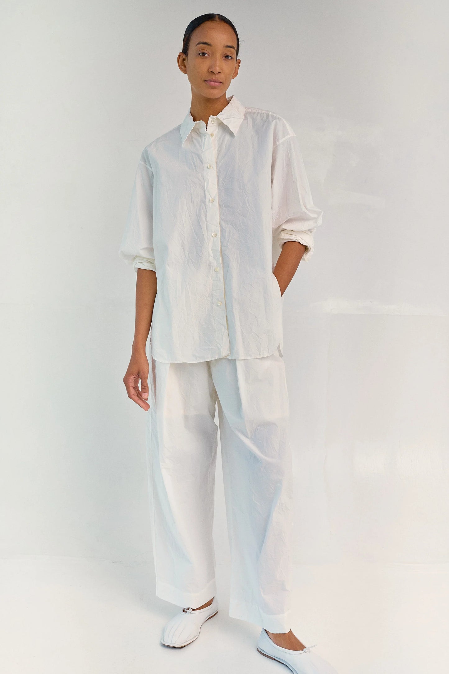 Crinkled Oversized Shirt - White
