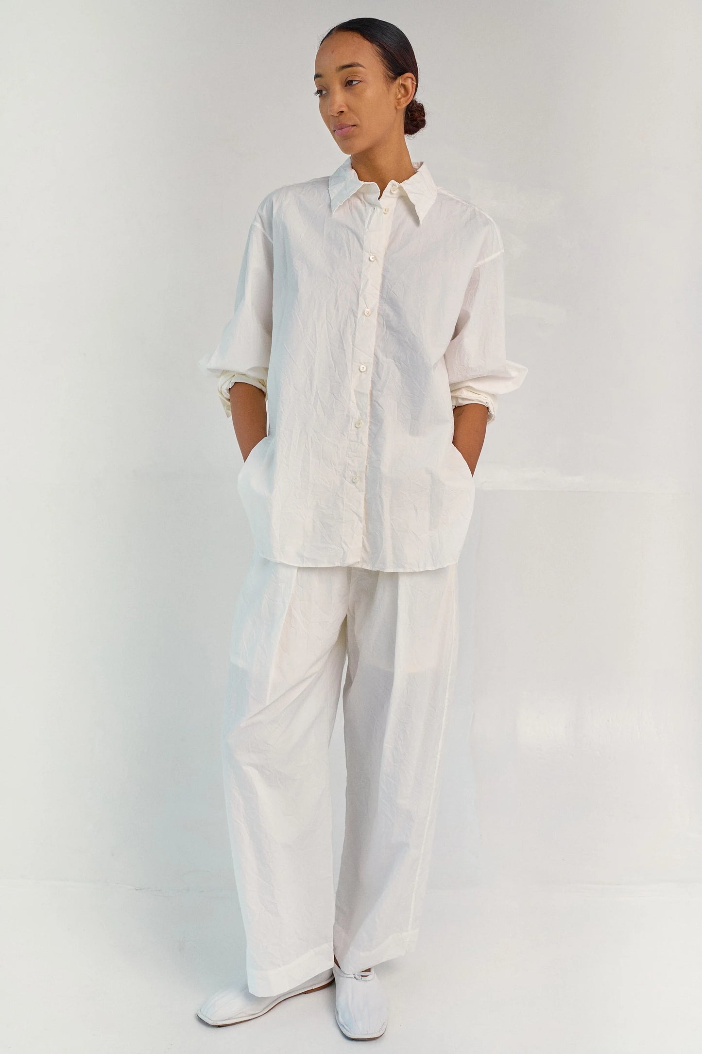 Crinkled Oversized Shirt - White
