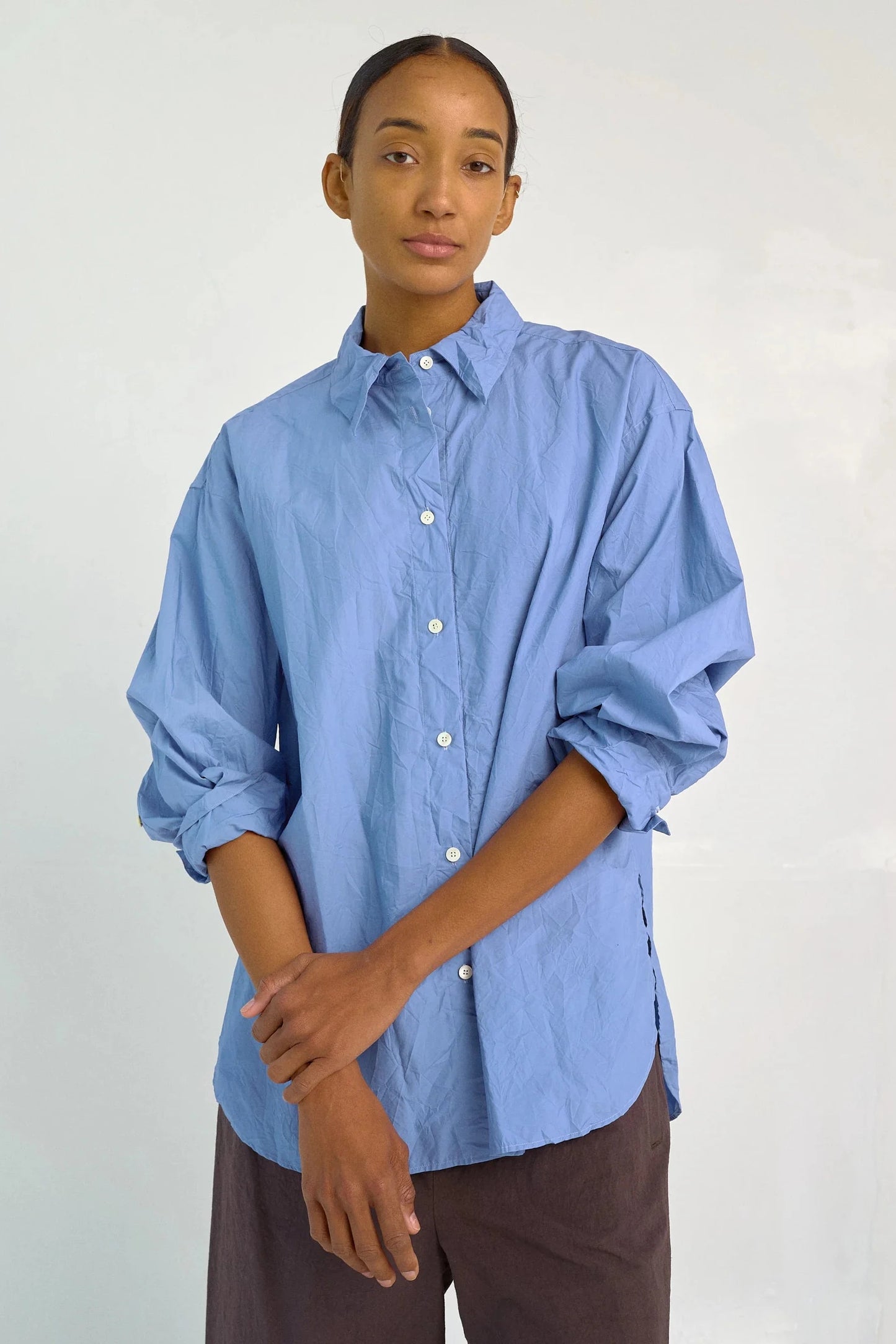 Crinkled Oversized Shirt - French Blue