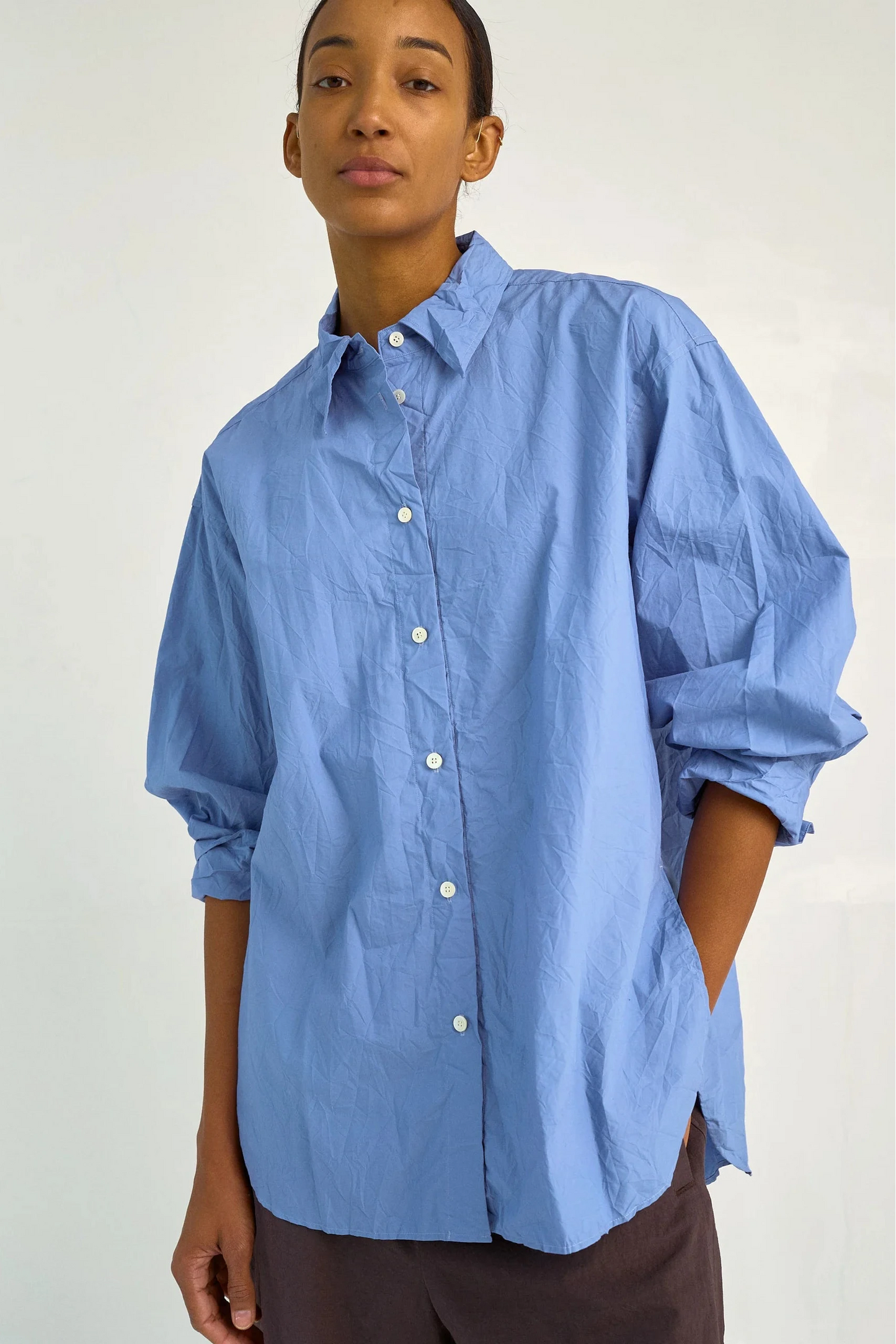 Crinkled Oversized Shirt - French Blue