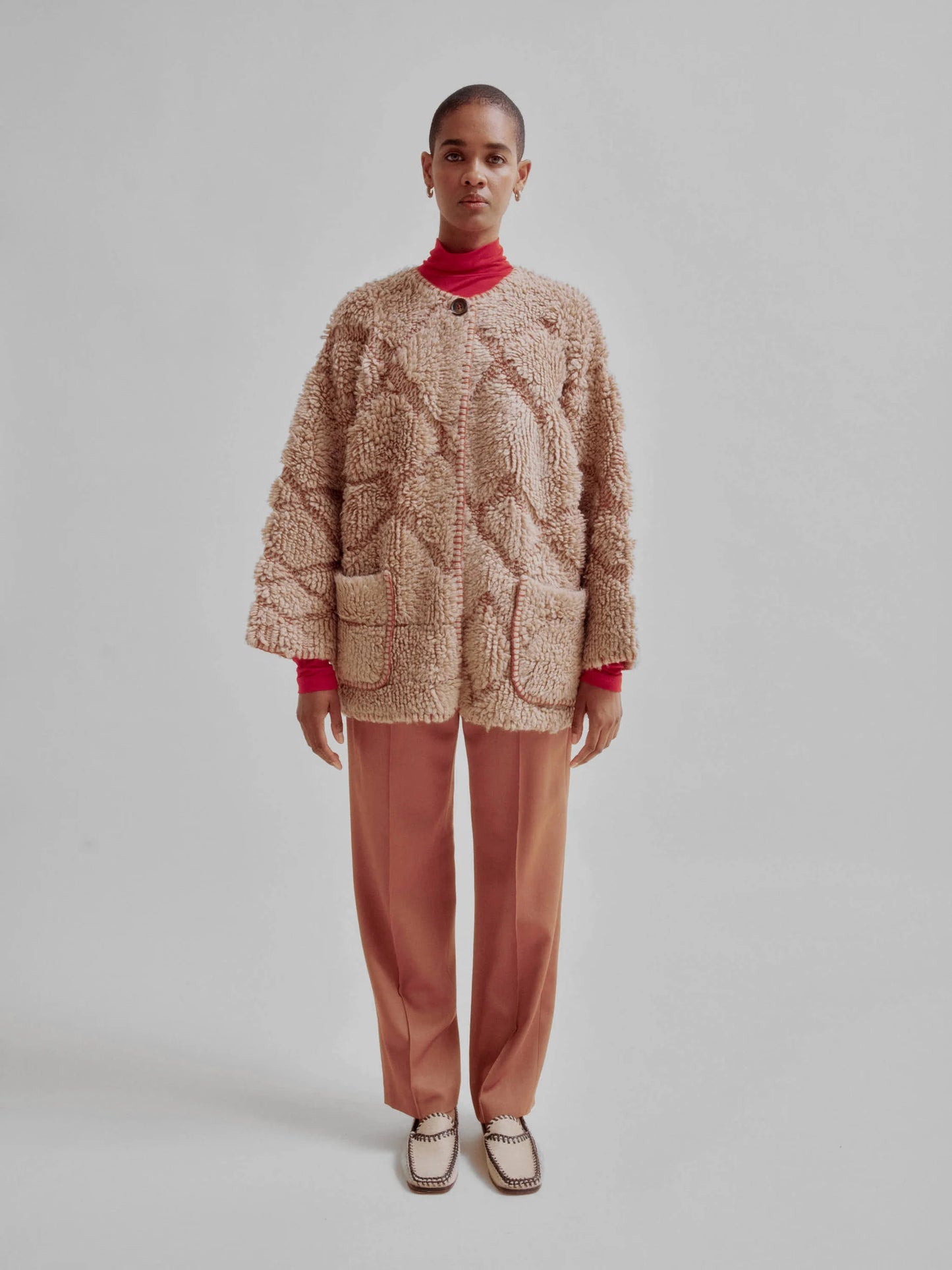 Pile Knit Coat in Ginger