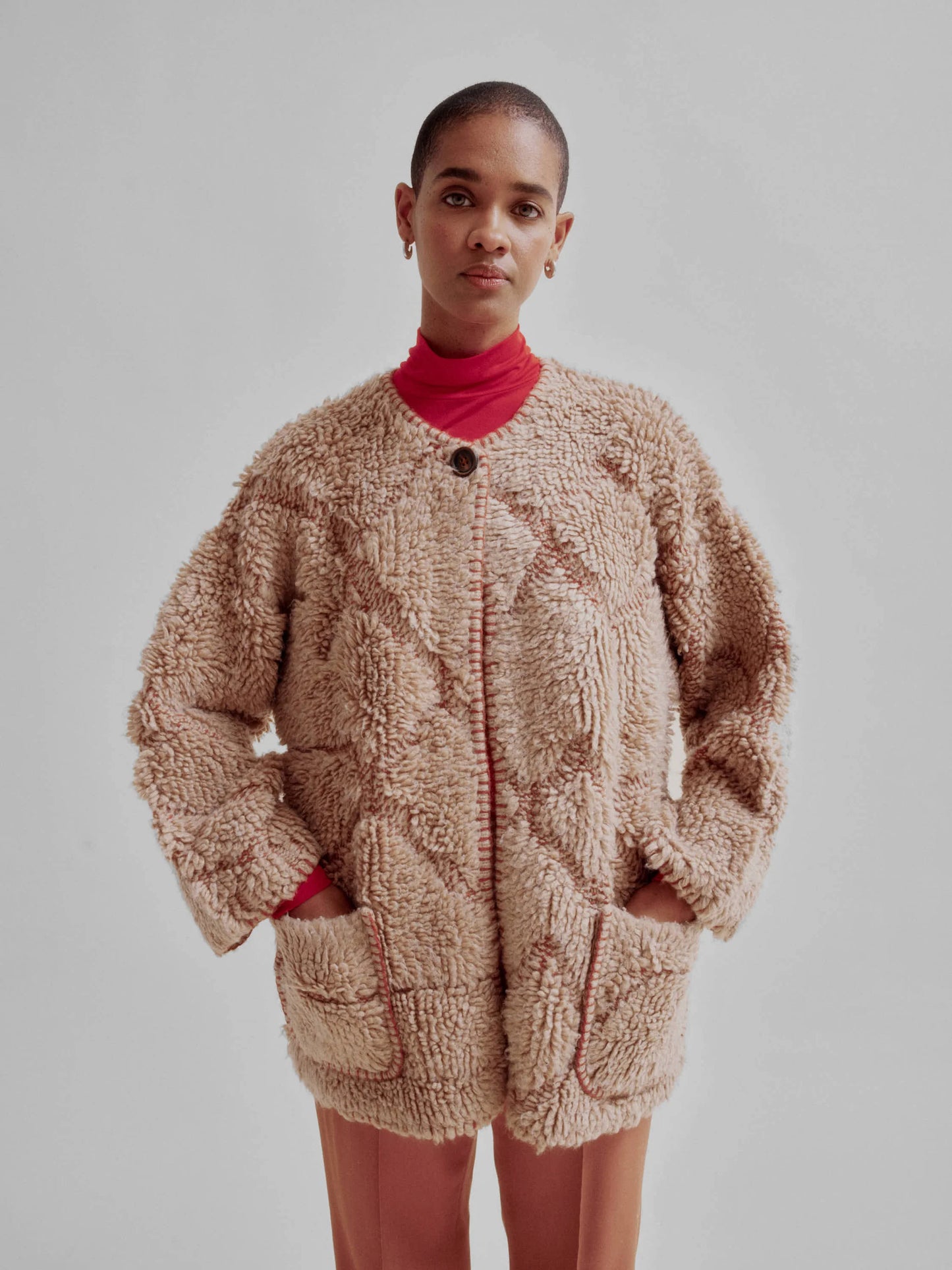 Pile Knit Coat in Ginger