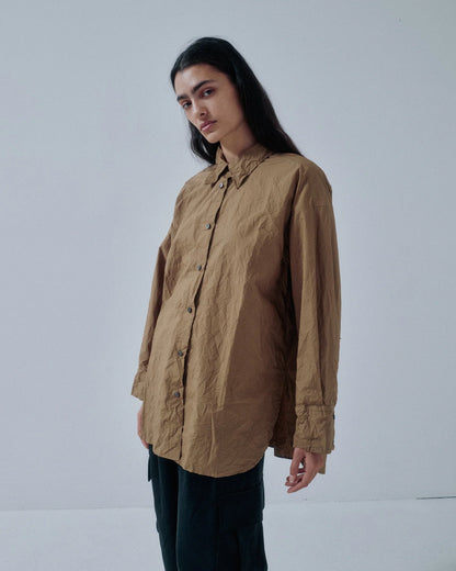 Crinkled Oversized Shirt - Walnut