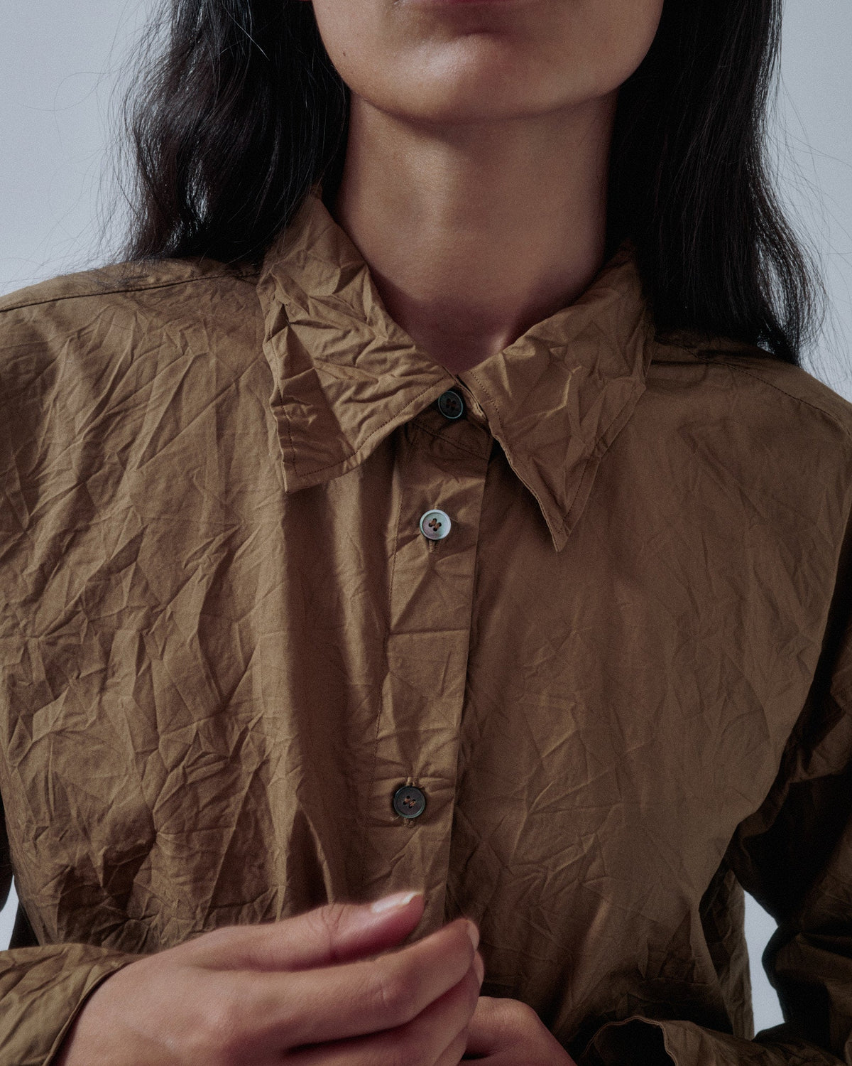 Crinkled Oversized Shirt - Walnut