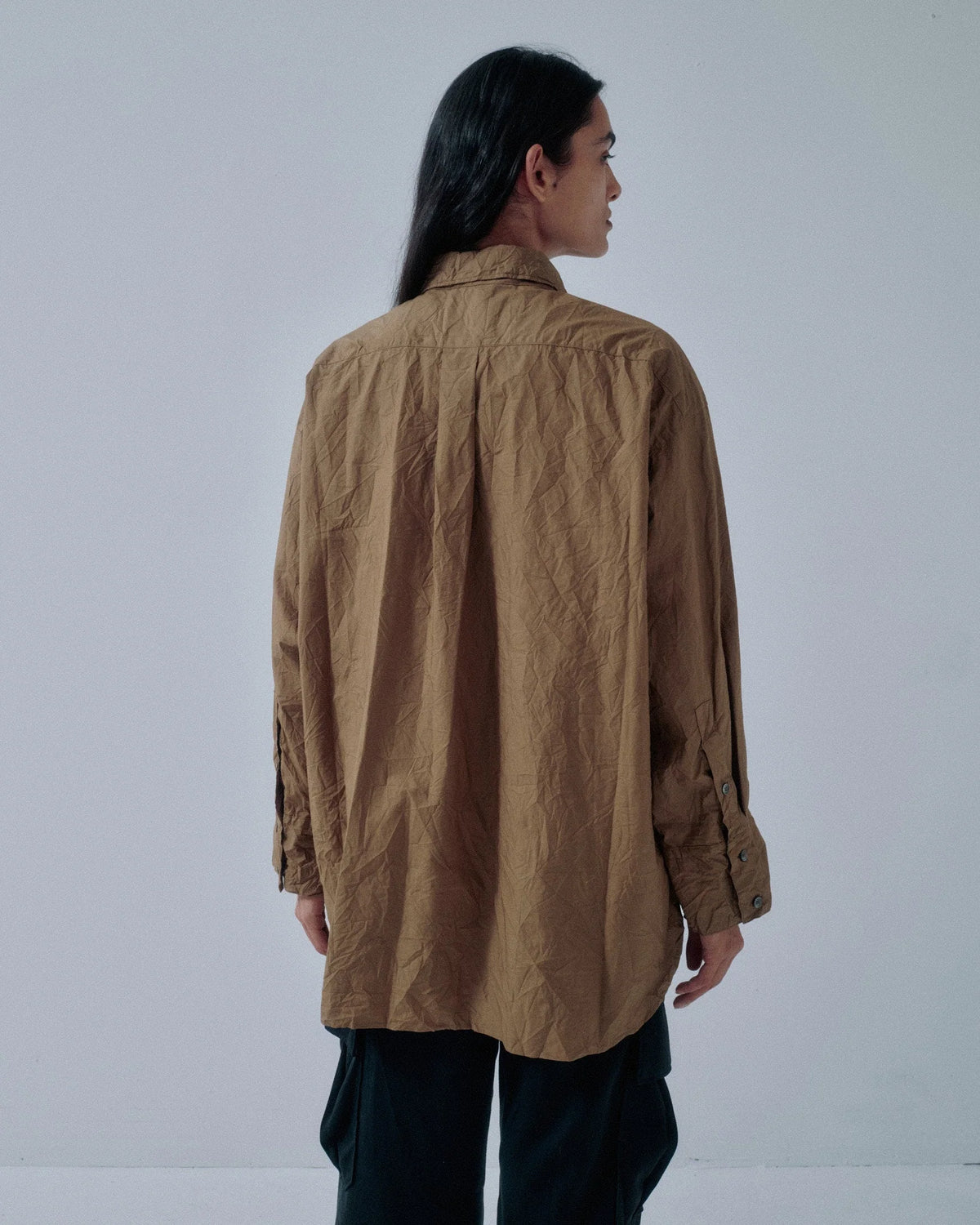 Crinkled Oversized Shirt - Walnut
