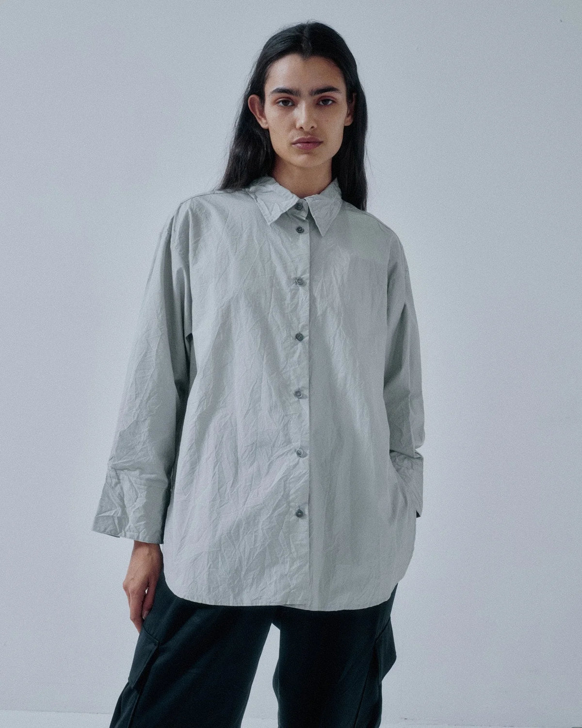 Crinkled Oversized Shirt - Moon Grey