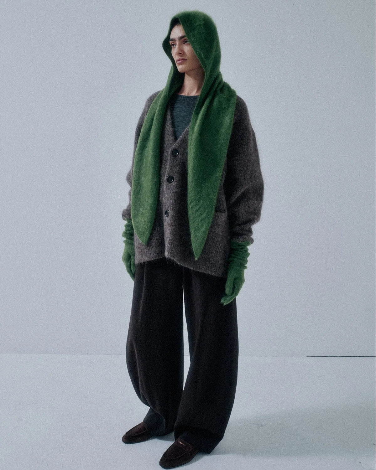 Hooded Cashmere Scarf - Cactus