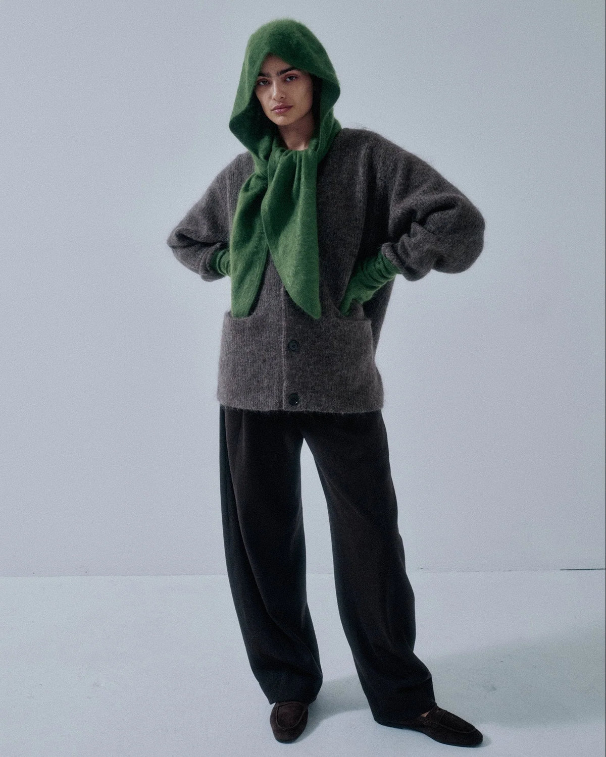Hooded Cashmere Scarf - Cactus