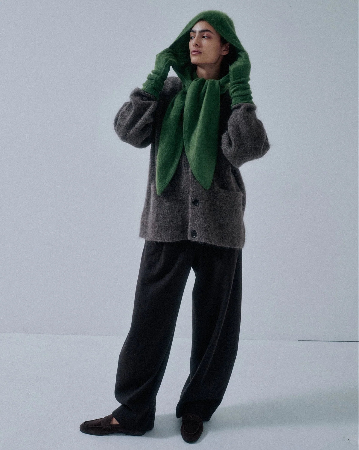 Hooded Cashmere Scarf - Cactus