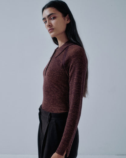 Como Ribbed Polo - Chocolate x Orange