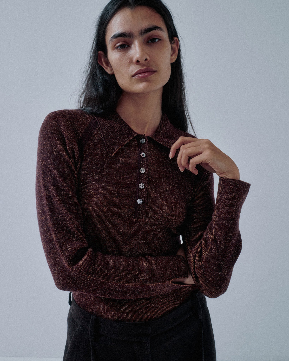 Como Ribbed Polo - Chocolate x Orange