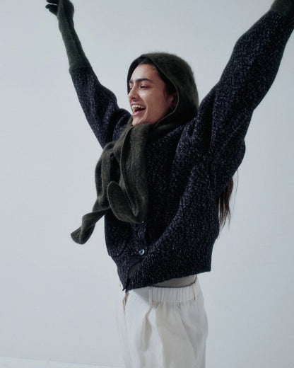 Hooded Cashmere Scarf - Olive