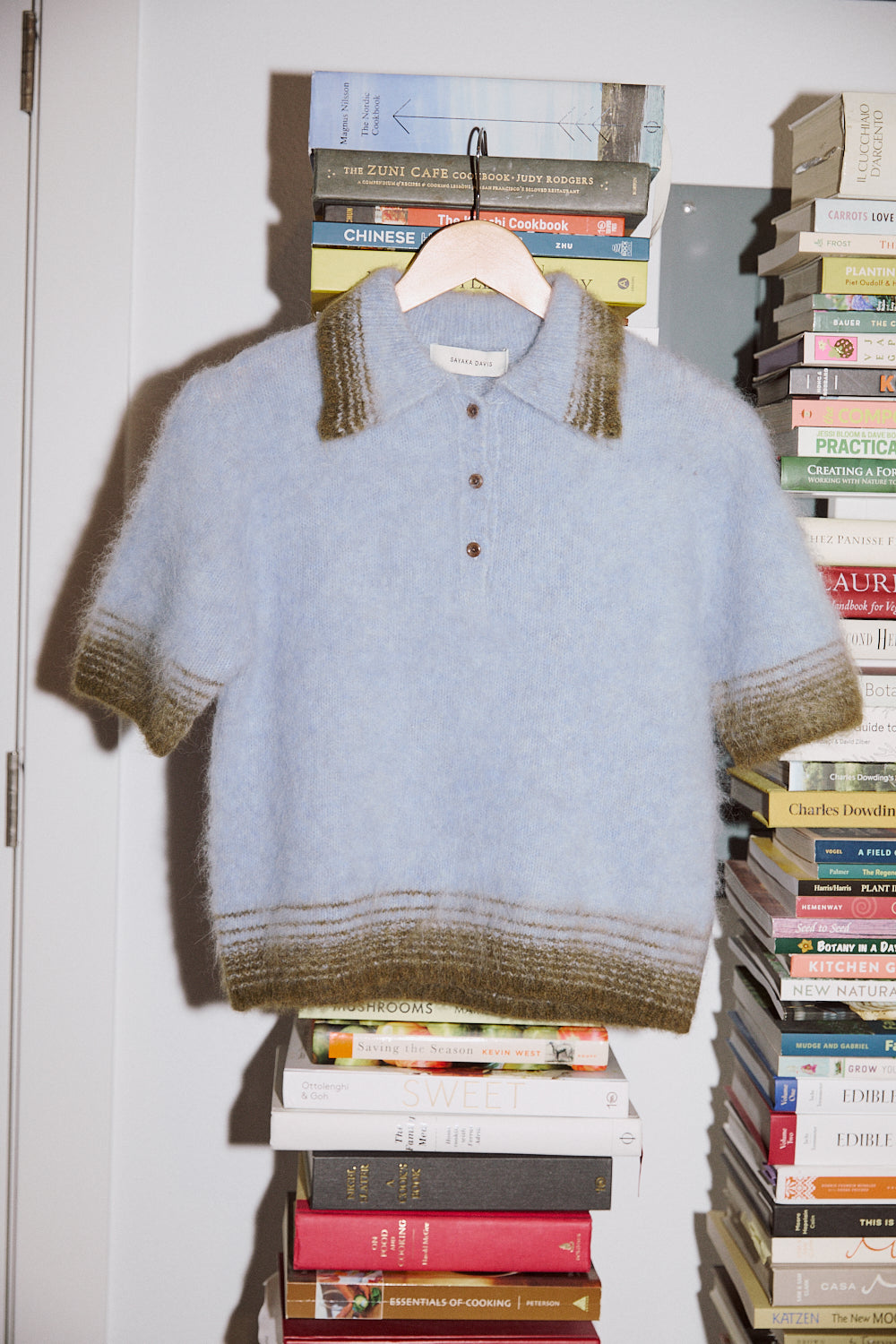 Compact Knit Polo in Baby Blue X Green
