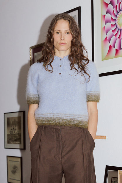 Compact Knit Polo in Baby Blue X Green