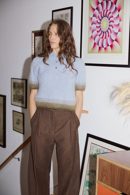 Compact Knit Polo in Baby Blue X Green