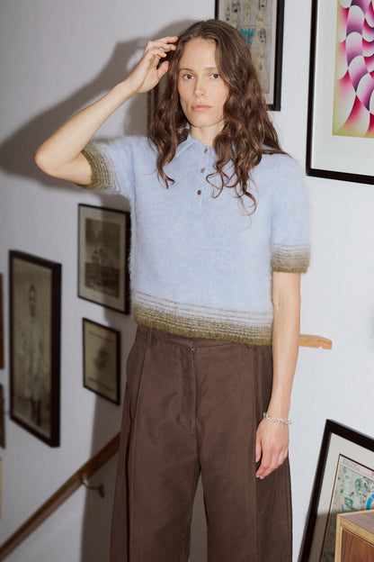 Compact Knit Polo in Baby Blue X Green