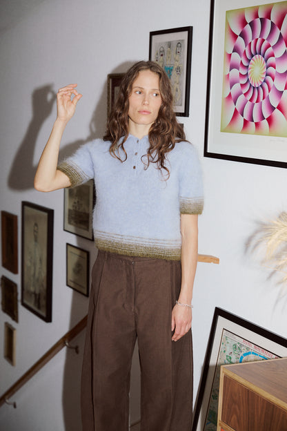 Compact Knit Polo in Baby Blue X Green