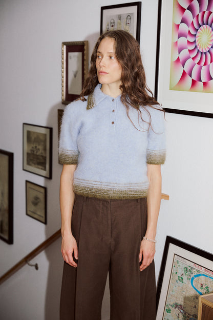 Compact Knit Polo in Baby Blue X Green