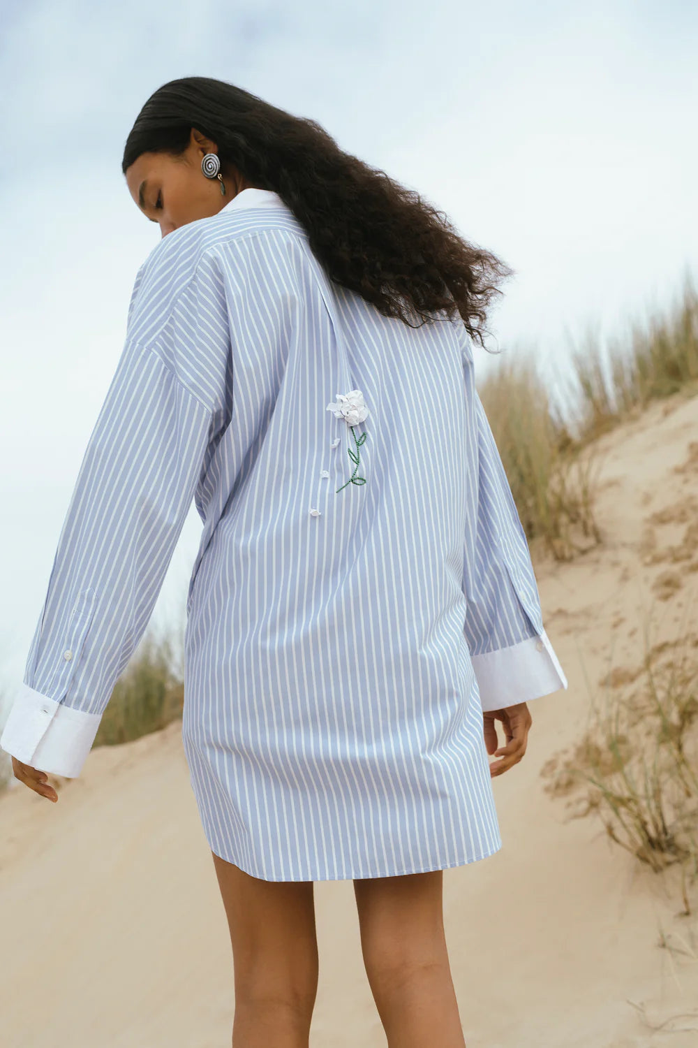 Falling Flower Tunic in Blue Stripe