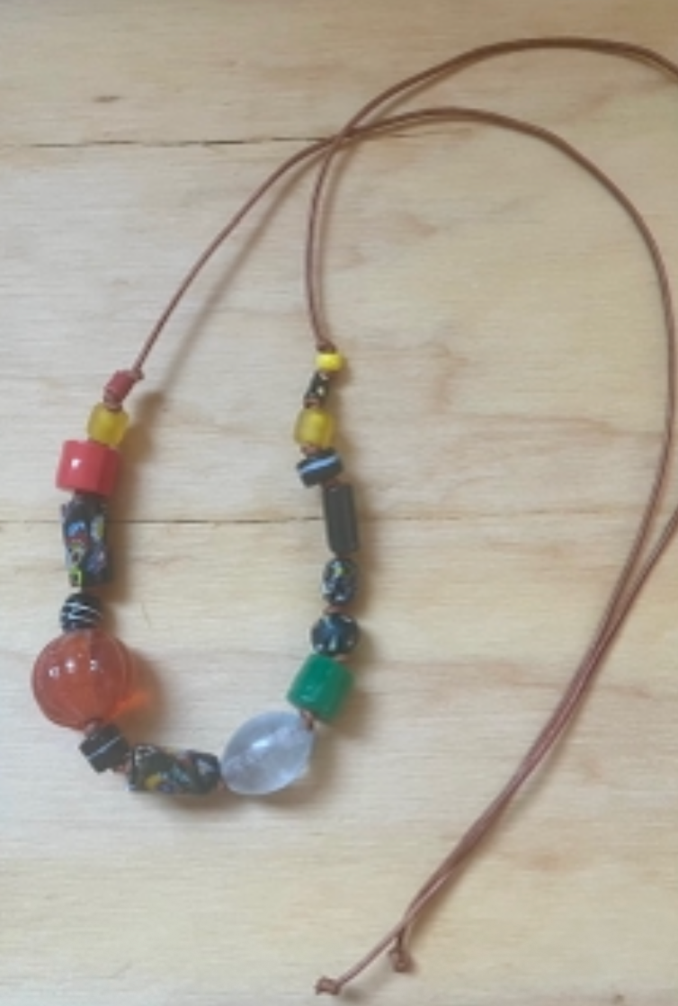 Multi-Beaded Necklace on 2mm Leather Cord - Orange Bead