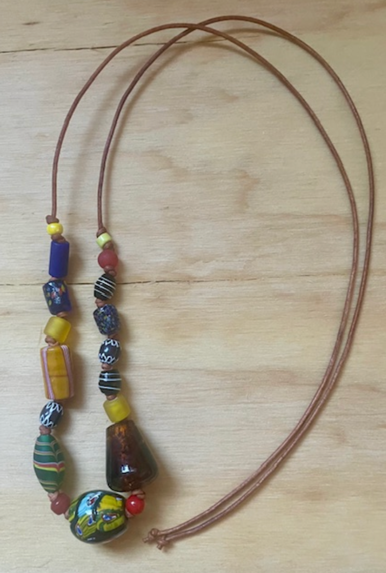 Multi-Beaded Necklace on 2mm Leather Cord - Amber Bead