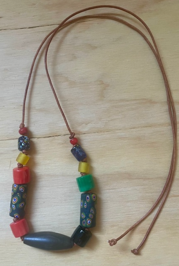 Multi-Beaded Necklace on 2mm Leather Cord - Millefiori