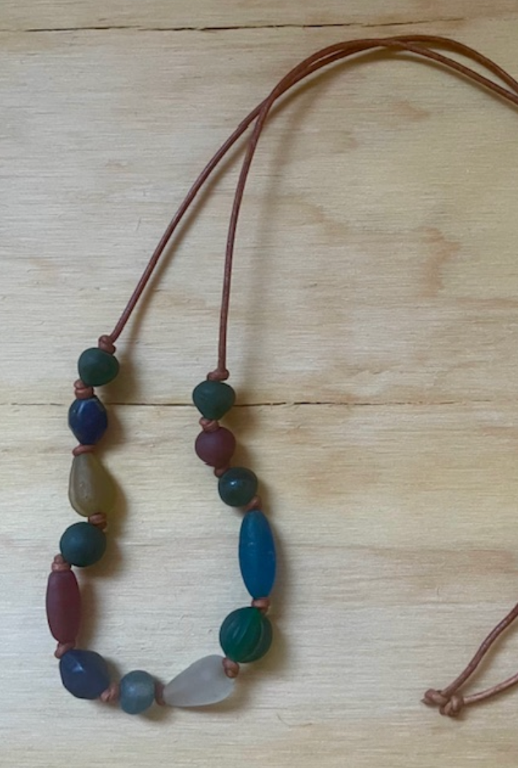 Multi-Beaded Necklace on 2mm Leather Cord - Opaque