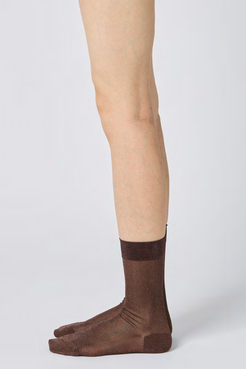 Lurex Sheer Socks - Brown