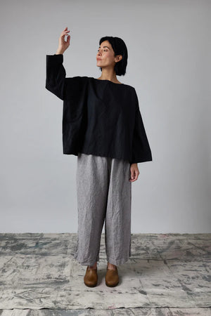 Silvie Round Neck Boxy Top - Cotton Poplin Black