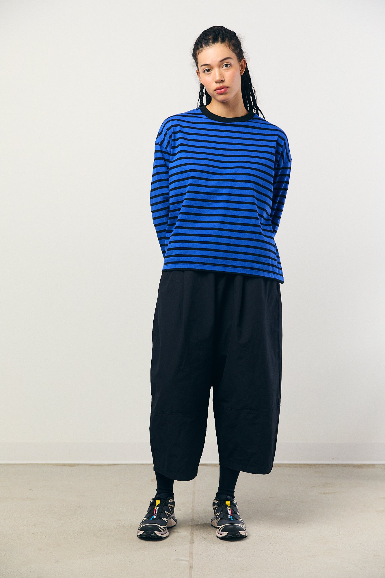 Cotton Border L/S Tee in Navy and Black