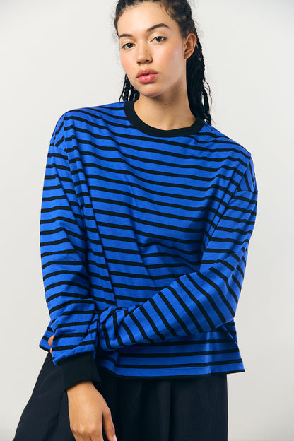 Cotton Border L/S Tee in Navy and Black