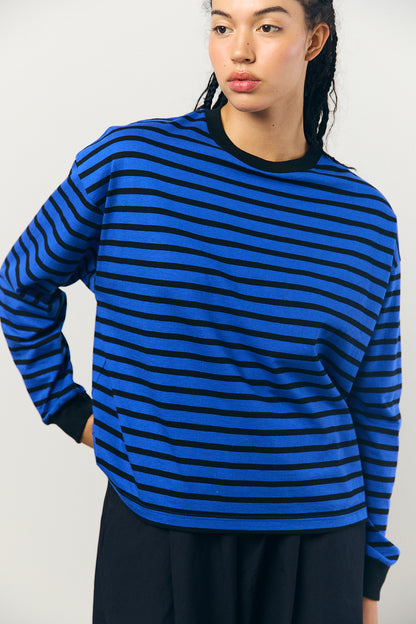 Cotton Border L/S Tee in Navy and Black