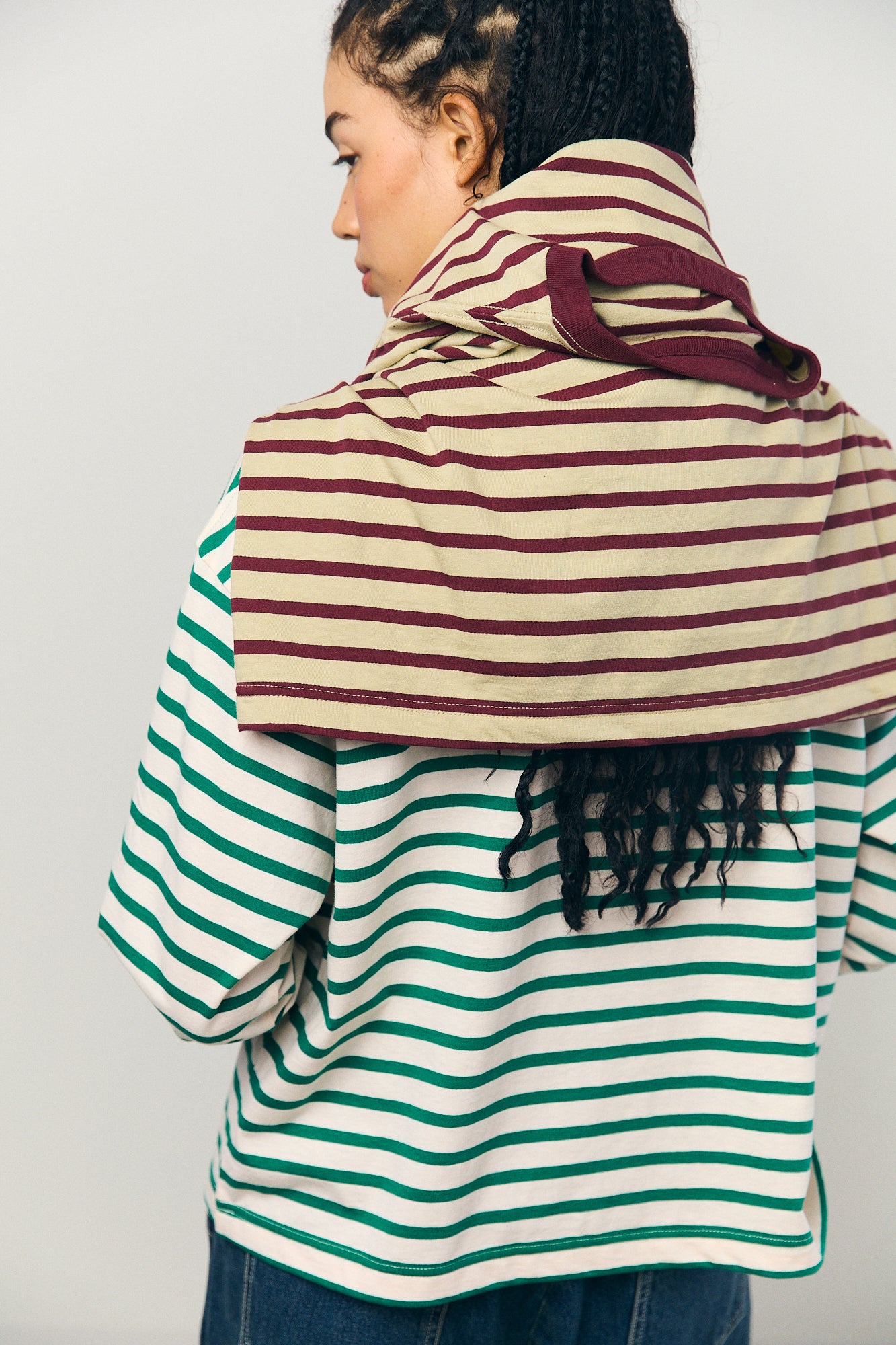 Cotton Border L/S Tee in Pink and Green