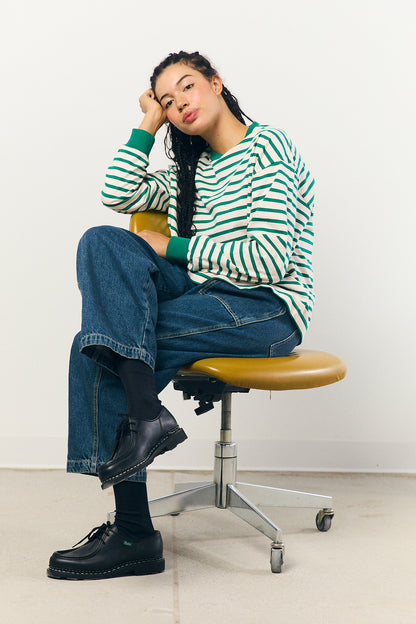 Cotton Border L/S Tee in Pink and Green