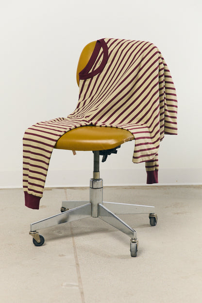 Cotton Border L/S Tee in Beige and Bordeaux