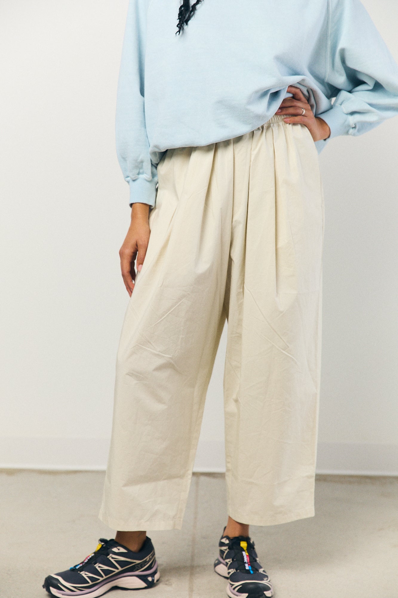 Box Pleats Easy Pants in Ivory