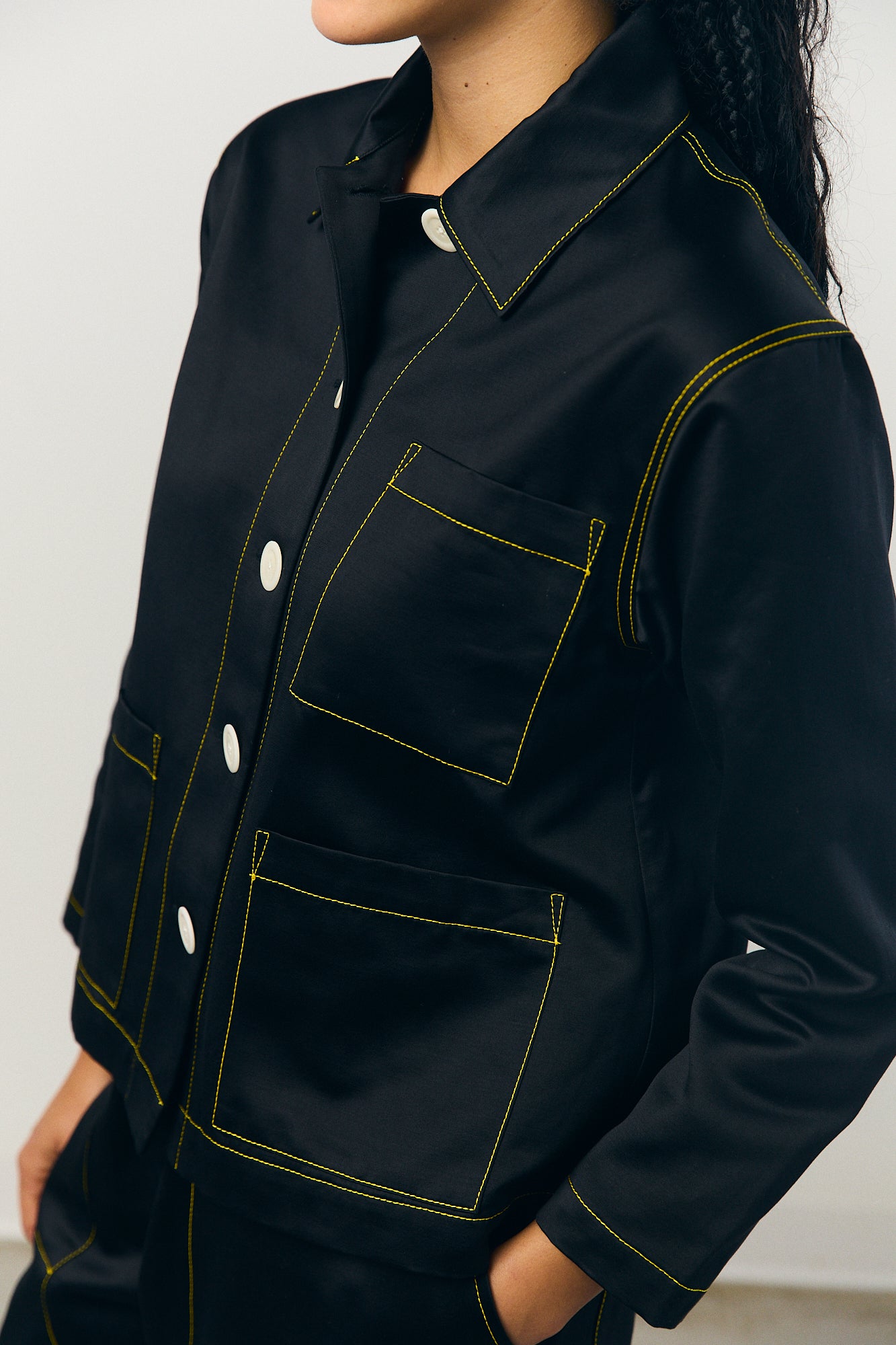 Sateen A-line shirt jacket