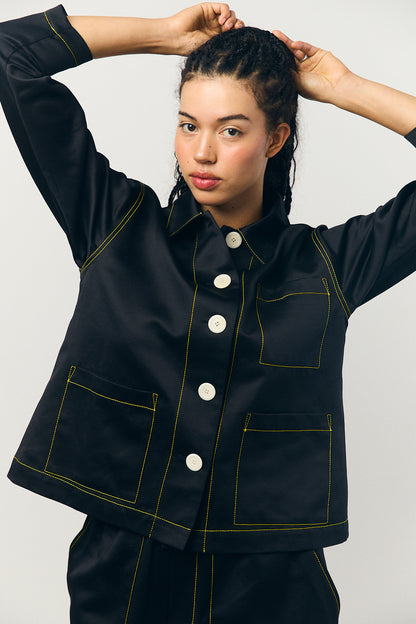 Sateen A-line shirt jacket
