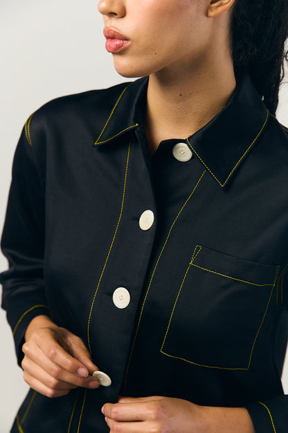 Sateen A-line shirt jacket